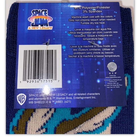 Space Jam Taz & Wile E. Crew Socks 2 Pair Men 6-12 Black Blue Tune Squad Legacy - Picture 4 of 11